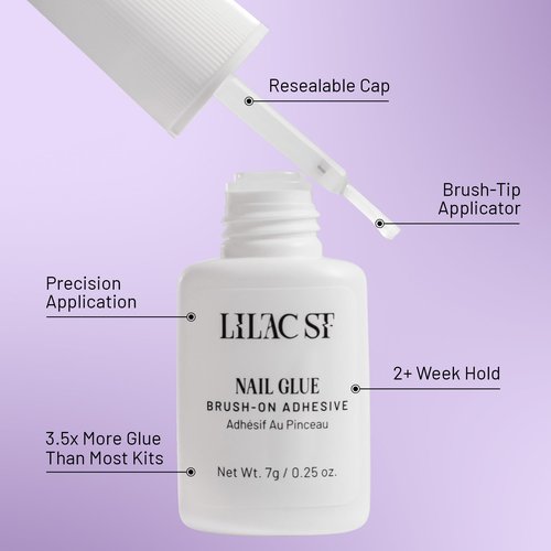 Lilac St - Press on Nails, Sheer Chemise (30 Nails, 15 Sizes) - Short, Round, Glossy, Opaque - Brush-On Nail Glue, Nail File, Cuticle Stick, Prep Pad - Reusable - Cruelty Free, Vegan, Women Founded