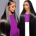 UYCLEJX Straight Wigs Human Hair 32 Inch Straight Human Hair Wig 13x6 HD Lace Front Wigs Human Hair Pre Plucked 200 Density Straight Wig Glueless Wigs For Black Women Natural Color