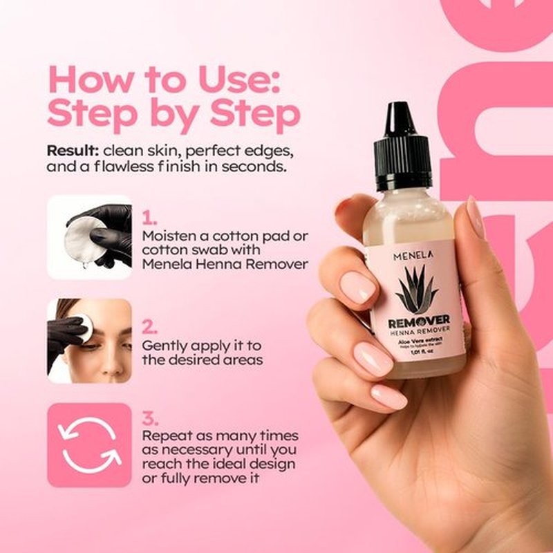 MENELA Eyebrow Henna Remover 30 ml with Aloe Vera Extract, Cosmetic Use, Designed to Help Remove Excess Henna and Maintain a Clean Eyebrow Shape