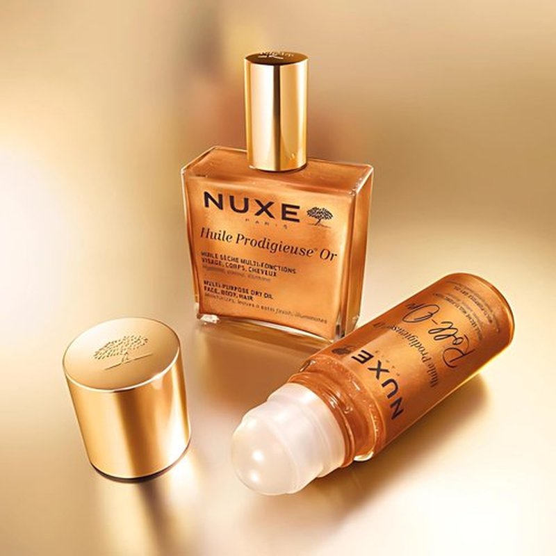 Nuxe Huile Prodigieuse Shimmer Dry Oil Roll-On With 7 Botanical Oils for Radiant Glow & Hydration for Face, Body & Hair, 2 Fl Oz