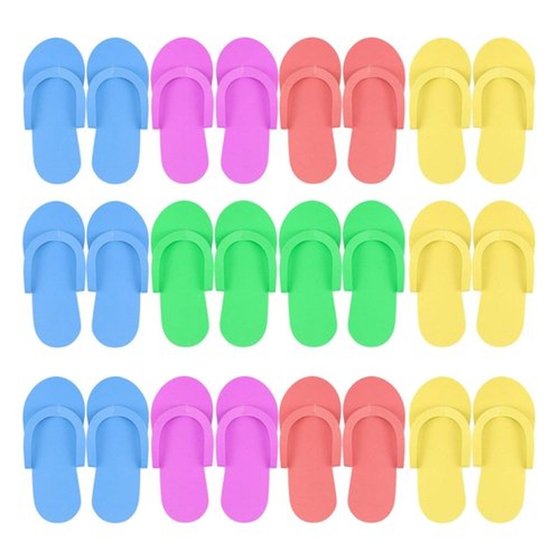 Hysagtek 12 Pairs Disposable Slippers Shower Sand Pedicure Beach Light Weight Foam Flip Flops, Sandals Random Color