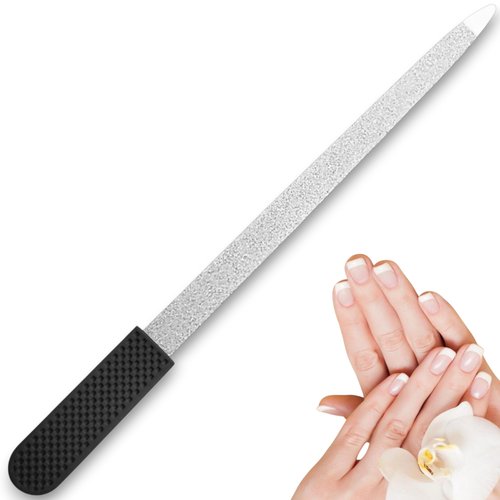Professional Sapphire Black Nail File – 6.7" Stainless Steel, Double-Sided Metal File, Ergonomic Non-Slip Handle, for Natural, Gel, Acrylic Nails, Manicure & Pedicure Tool