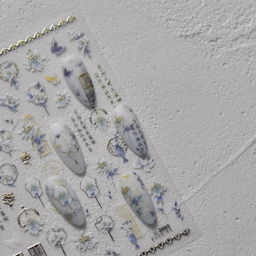 Antique Flower Nail Art Stickers 5D Nail Decals Self Adhsive Chinese Porcelain Style Orchid Flowers Sticker for Women Girls DIY Nails Manicure Salon (Flower)