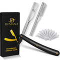 Professional 20 Straight Razor Blades with DEMAXA Shavette Straight Razors for Men - Navajas para Barbero Professional Barber Razor Blade for Close Shaving with Soft Pouch - Cut Throat Razors for Men