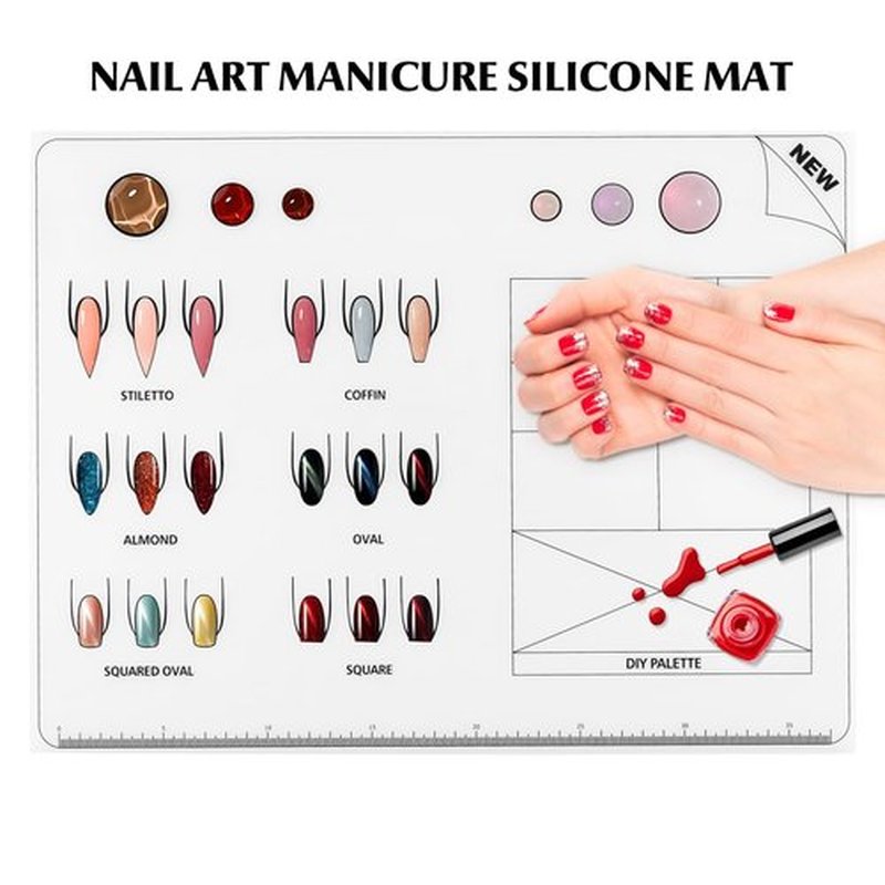 FOMIYES Nail Practice Mat, Silicone Nail Training Sheet for Stamping Nail Art Decal Salons Home DIY Manicures Tool