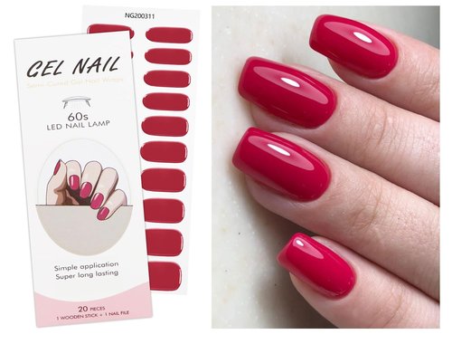 JMEOWIO Gel Nail Stickers Pink Red Semi Cured Gel Nail Strips Wraps UV/LED Supplies Nails Art Design Decoration Accessories
