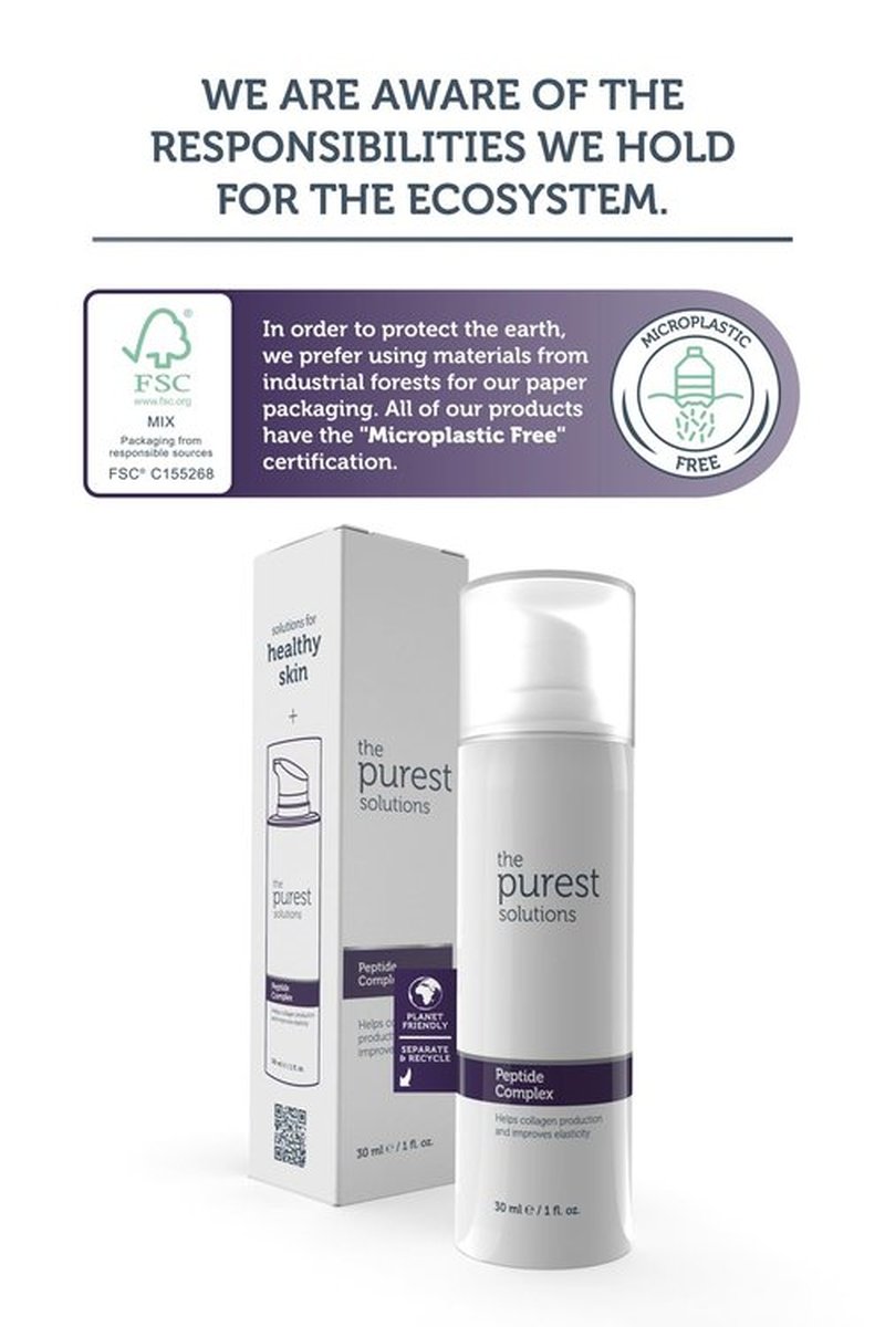 The Purest Solutions Peptide Complex Serum - Skin Rejuvenation & Anti-Aging Care - Supports the Collagen Fiber Network - Anti-Wrinkle Effect - Vegan | Cruelty Free | Eco Friendly (1 fl. oz)