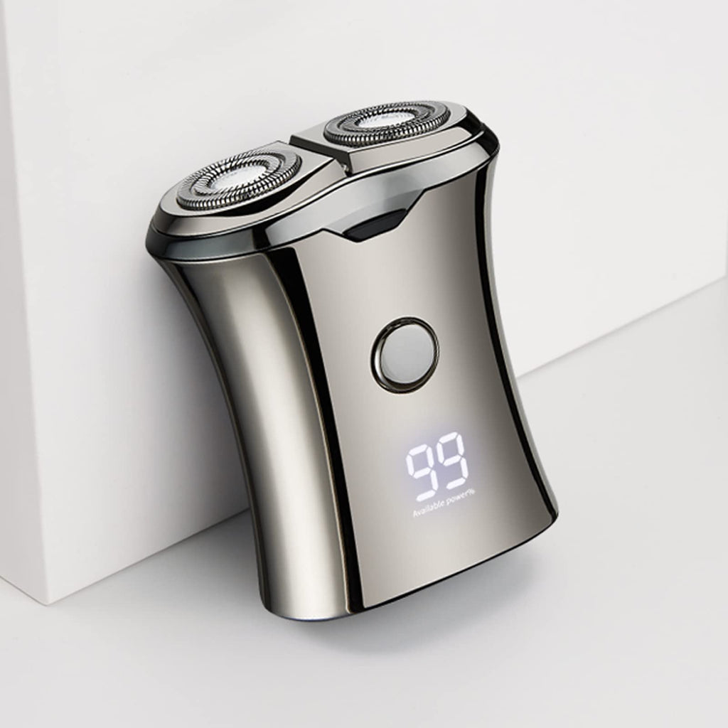 Electric Mini Travel Shaver for Men - Pocket Size Washable Electronic Razor - Mens Rechargeable Portable Cordless Small Shaving Face Beard - Wet & Dry Rotary Compact Electrical Shave