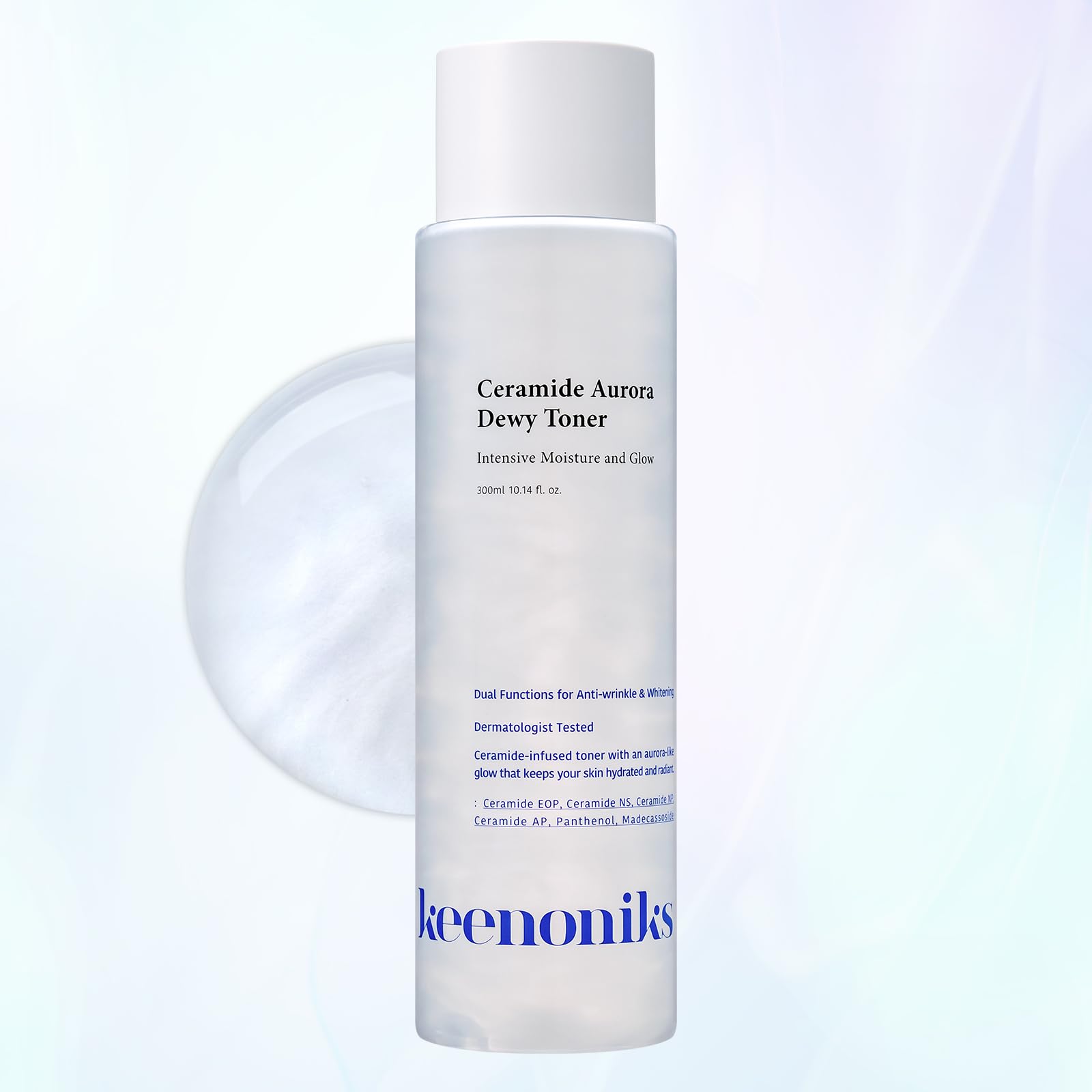keenoniks Ceramide Aurora Dewy Toner – Deeply Hydrating & Barrier-Repair Toner for Radiant, Healthy Skin - Korean Skincare for Sensitive Skin - 300ml (10.14 fl oz)