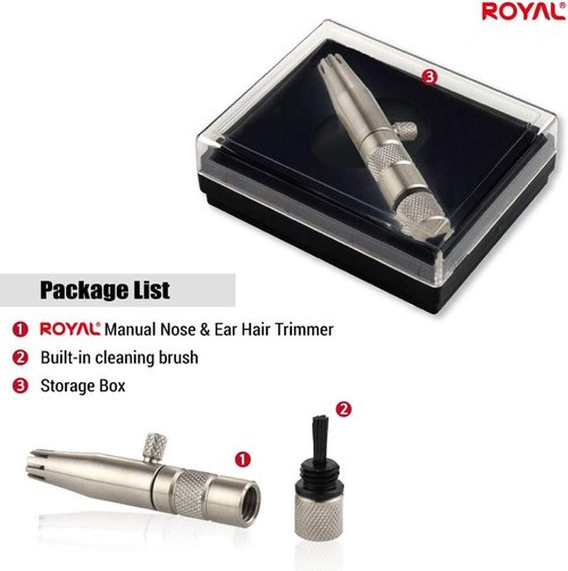 Royal Premium Manual Nose Hair Trimmer for Men - Battery-Free, Waterproof Stainless Steel Grooming Tool | ET-3