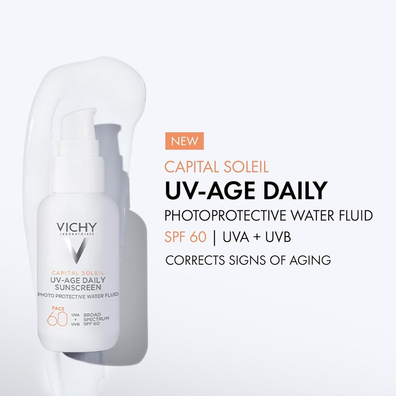 Vichy Capital Soleil UV-Age Daily SPF 60 - Anti-Aging Sunscreen with Hyaluronic Acid & Vitamin C, No White Cast