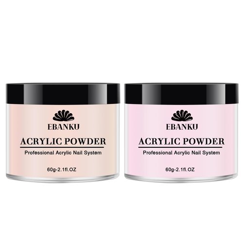 EBANKU Nude Pink Acrylic Powder, 2 * 60g/2.1oz Acrylic Powder Large Capacity Professional Acrylic Nail Powder for Nail Acrylic Extension, Nail Carving, Long-Lasting, No Nail Lamp Needed
