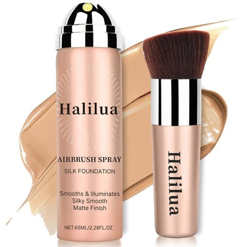 Airbrush Foundation Spray with Brush - Full Coverage Magic Minerals Airbrush Foundation for Smooth Radiant Finish, Hydrating Makeup for a Flawless, Natural Finish, Breathable (Beige)