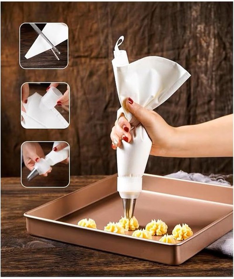 Skiennix Piping Bags and Tips Set - 14-Piece Cake Decorating Kit with Reusable Cotton Bags & Icing Tips