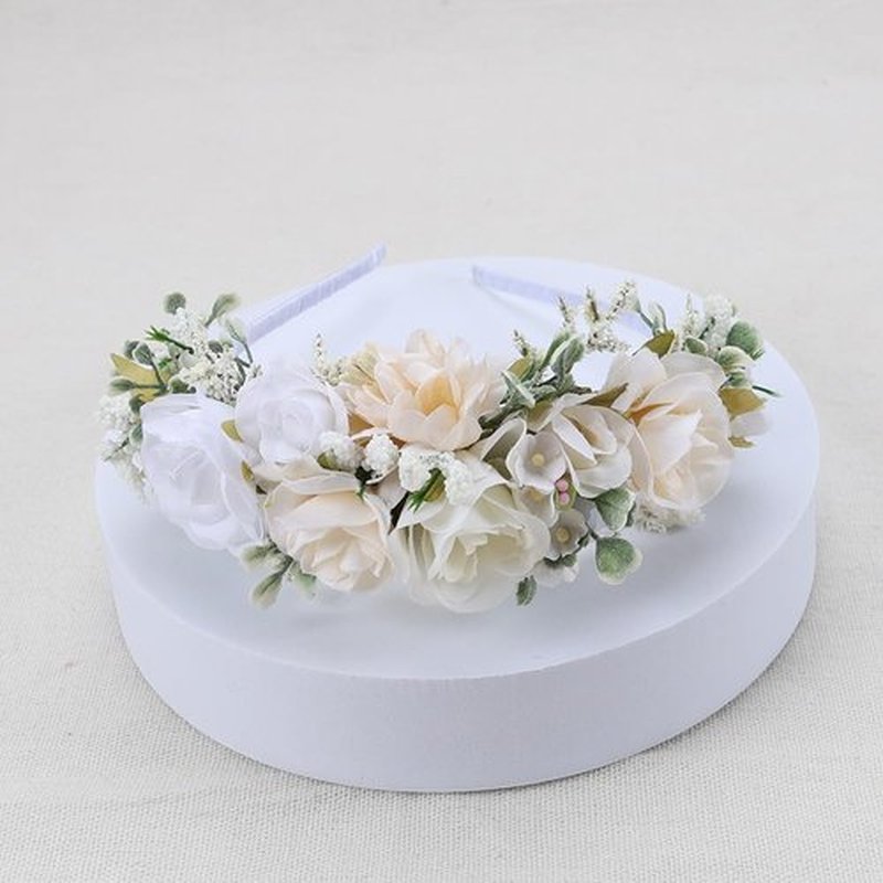 PoshMyra White Ivory Flower Crown Hairband for Girls Birthday Party Princess Floral Headband for Little Bridesmaids Wedding Photo Prop