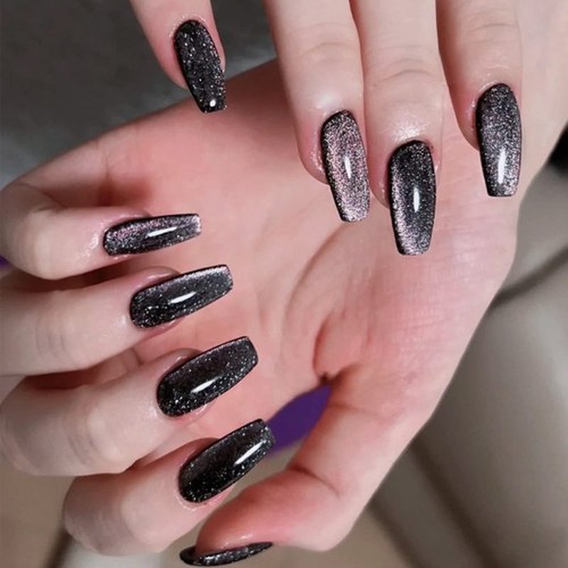 AHAMIOU Crystal Cat Eye Gel Polish Kits Magnetic Nail Polish Set Holographic Cats Eyes Gel Nail Polish Shiny Diamond Glitter Gel with Magnet Stick (2PCS-silver&black)