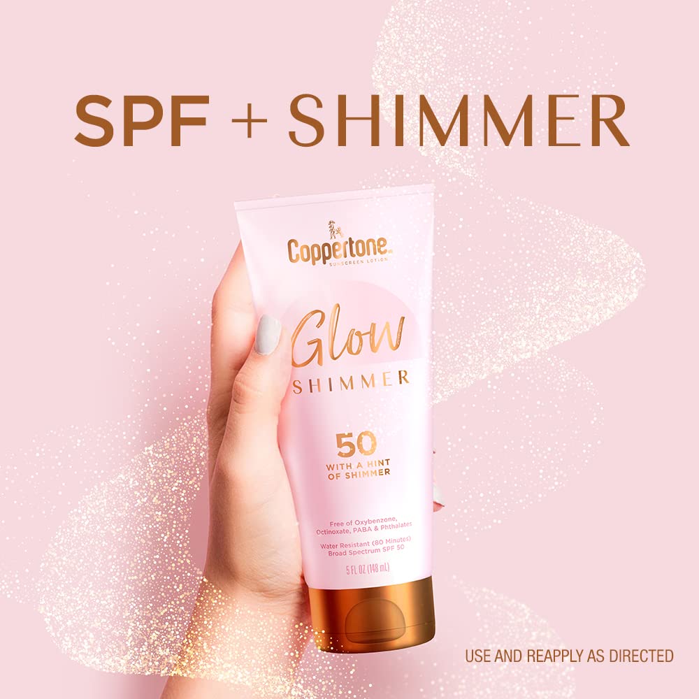 Coppertone Glow with Shimmer Sunscreen Lotion, Broad Spectrum SPF 50 Sunscreen, 5 Fl Oz