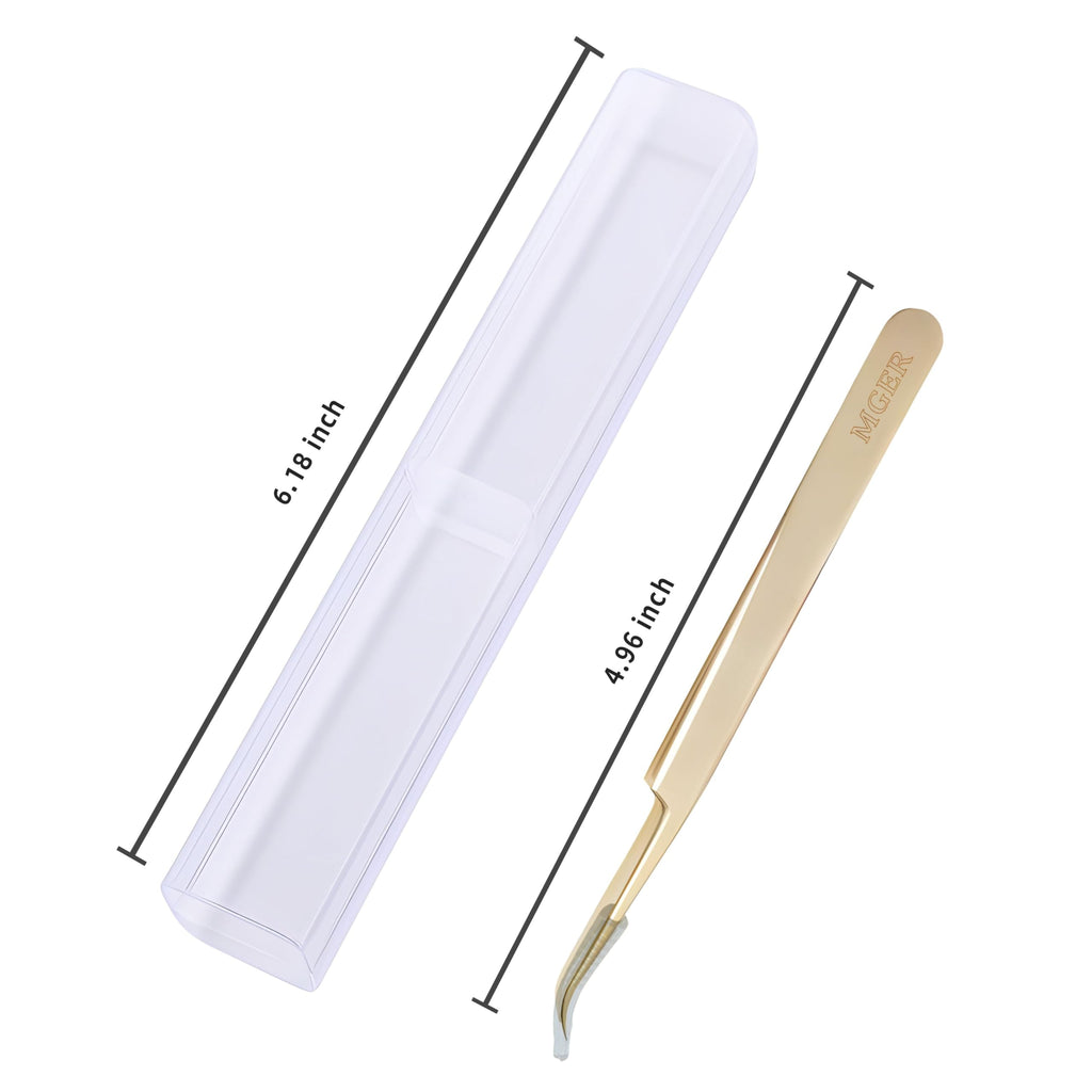 MGER Eyelash Extension Tweezers, Professional Curved Pointed Isolation Tweezers for Classic Individual Volume Mink Lash Extensions, Pointed Tweezers Stainless Lash Extensions, Gold tweezers