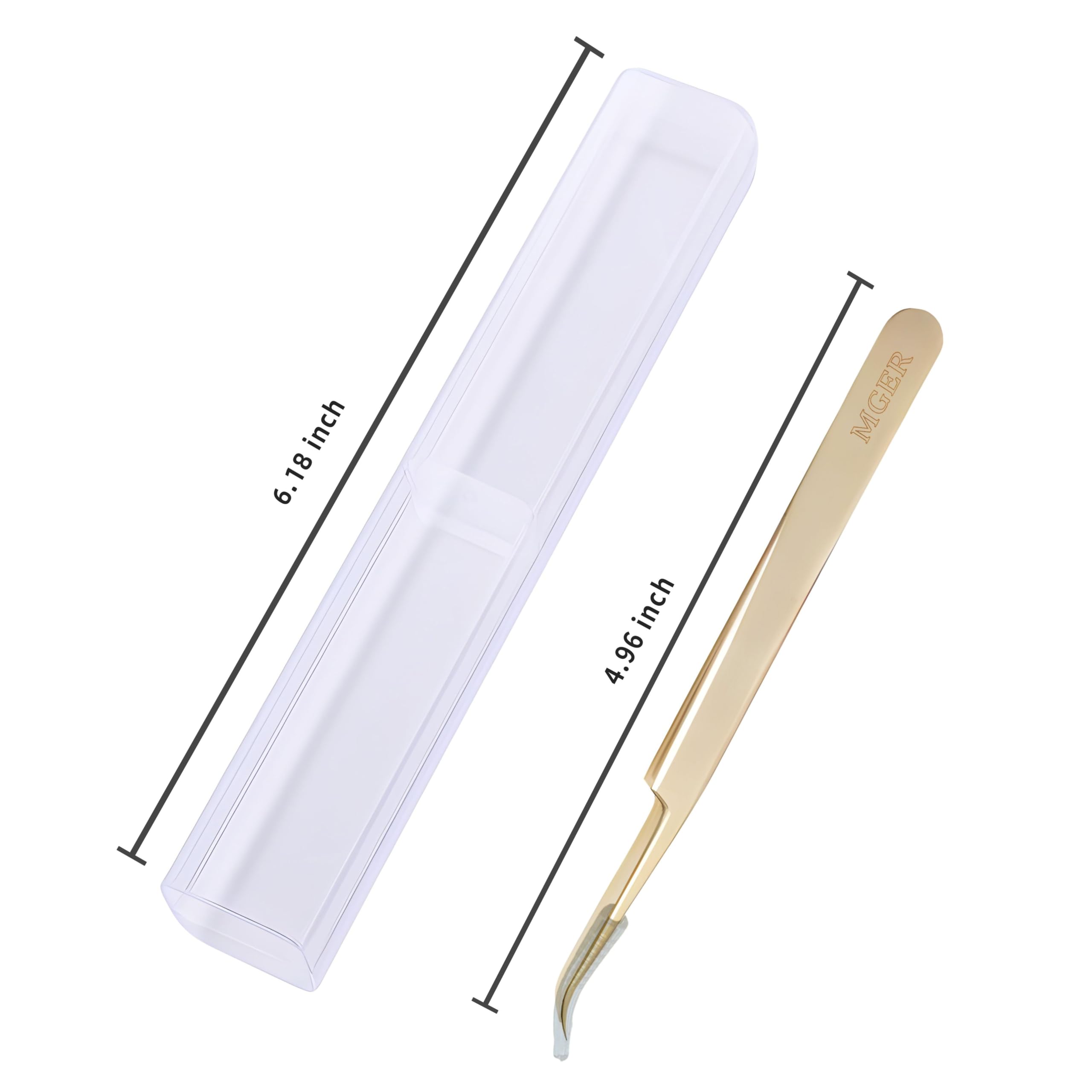 MGER Eyelash Extension Tweezers, Professional Curved Pointed Isolation Tweezers for Classic Individual Volume Mink Lash Extensions, Pointed Tweezers Stainless Lash Extensions, Gold tweezers