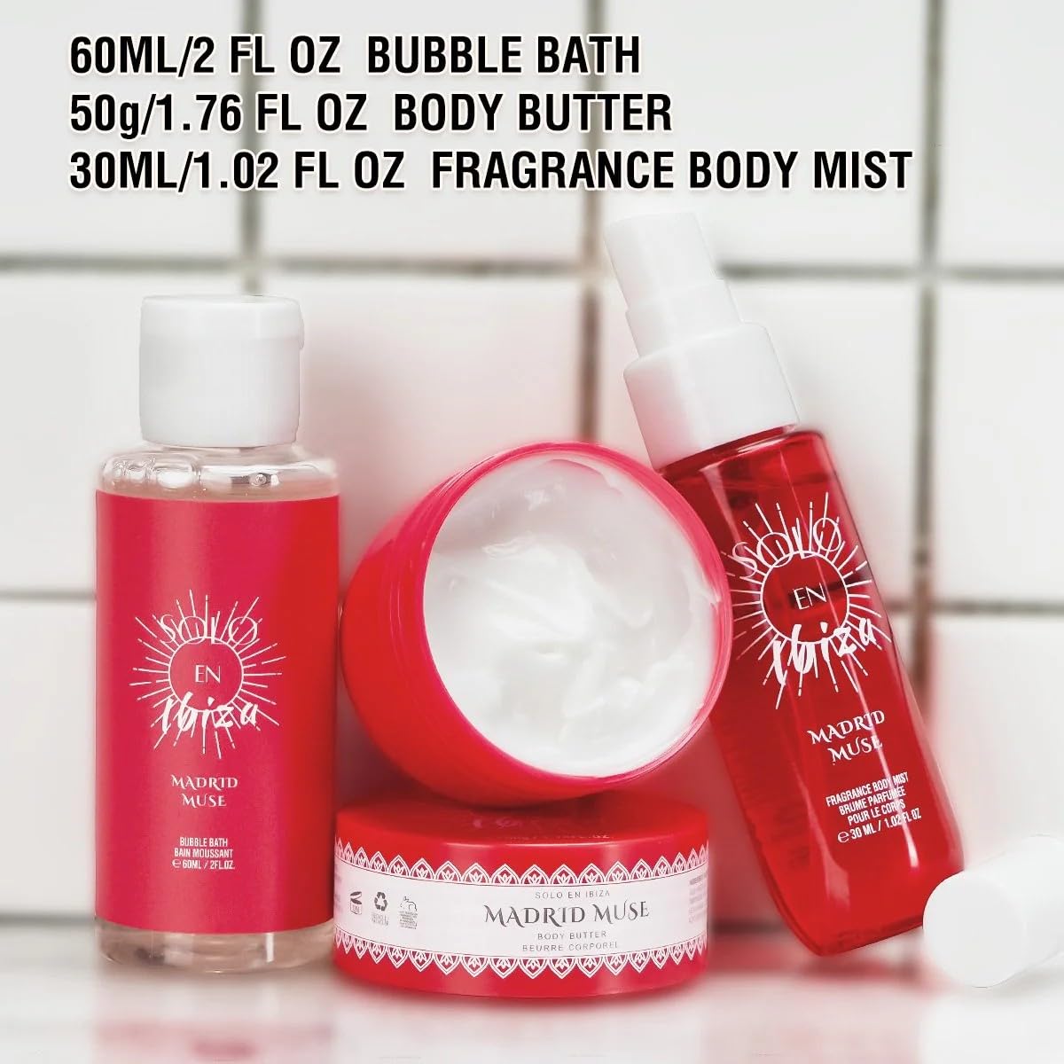 Madrid Muse Bath and Body Gift Set, Plum Vanilla Fragrance, 3-Piece with Body Mist, Body Butter and Bubble Bath