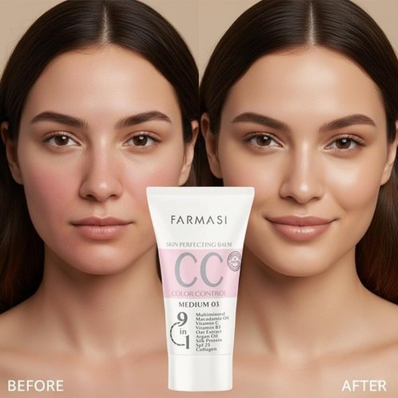 FARMASi CC Cream & Zen Extension Lash Mascara Makeup Set, Color Correcting Skin Tint with SPF 25, Medium Shade, Natural Finish Makeup Bundle
