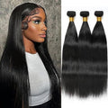 Straight Human Hair Bundles Color #1B Natural Black 14 16 18 Inch 3 Bundles Human Hair Straight Weave Unprocessed Virgin Hair Extensions 50 Gram Per Bundle