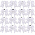 16 PCS Large Glitter White Cheer Hair Bows, Shiny Cheerleading Bows Ponytail Holder for Cheerleader Girls Softball Sports and Christmas Tree Decor (Glitter White)