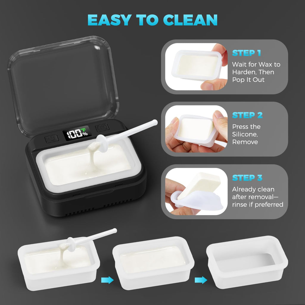 FullWoyi Nose Wax Kit Men,Nose Hair Waxing Kit with Adjustable LED Display,Ear Hair Removal Kit for Men Women 100 g Wax 70 Applicators,Constant Temp,USB Heated,Pocket-Size,Black