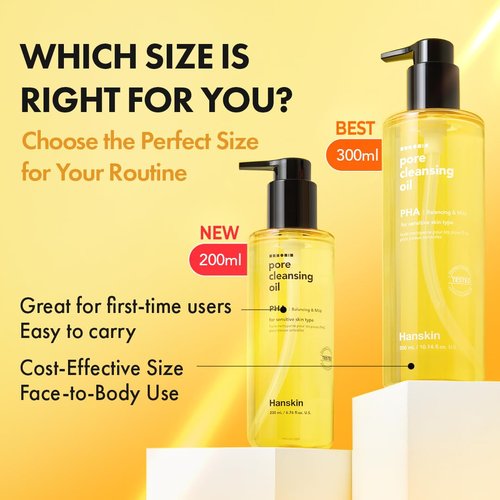 Hanskin PHA Pore Cleansing Oil - Deep Cleansing Makeup Remover for Sensitive Skin | 10.14oz