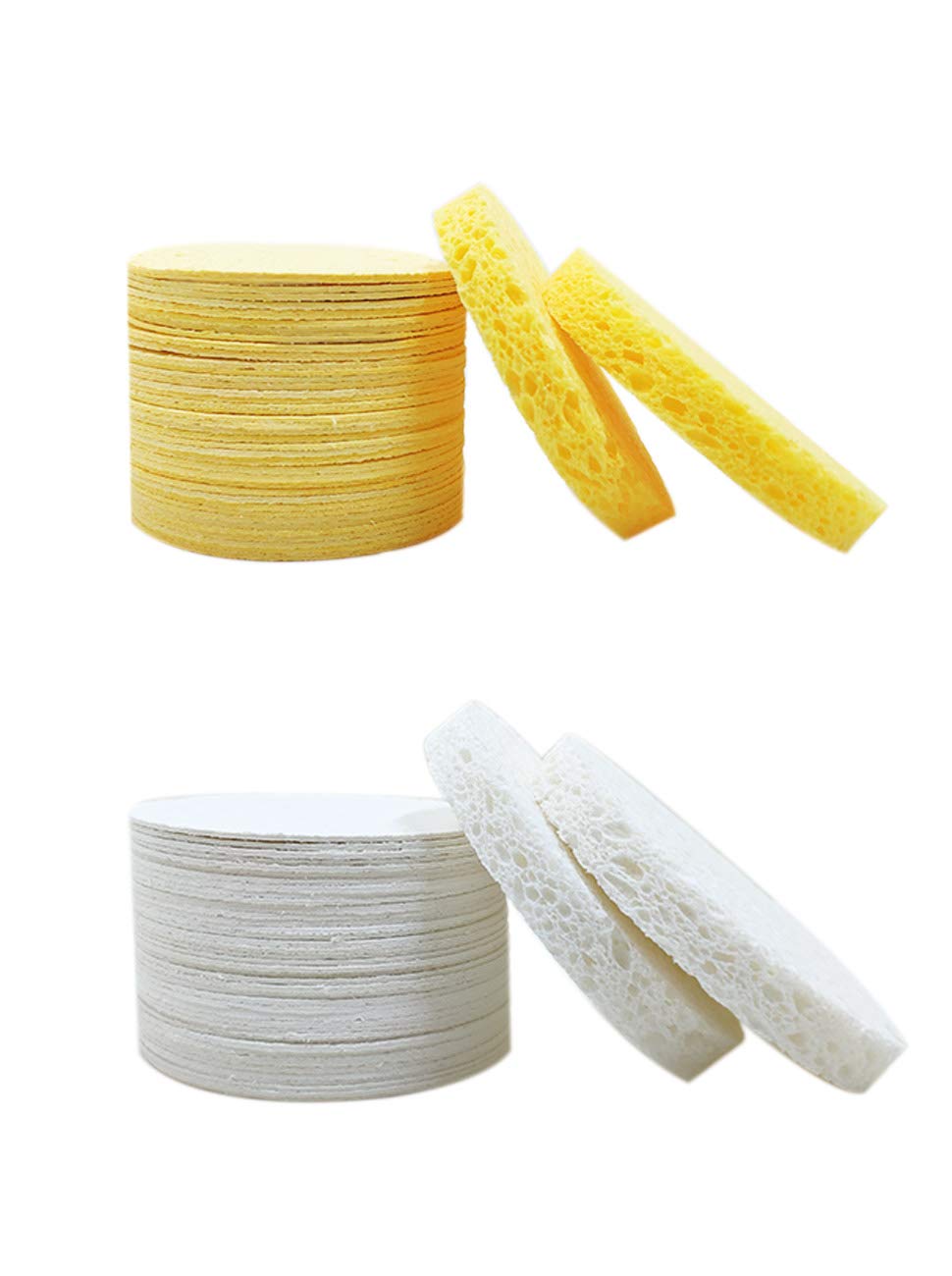 Facial Sponges (60 Count) for Natural Beauty, Exfoliation, and Deep Facial Cleansing | White and Beige Sponges Included, 2 Different Shapes for Choice | 100% Cellulose Facial Sponges by Greenet