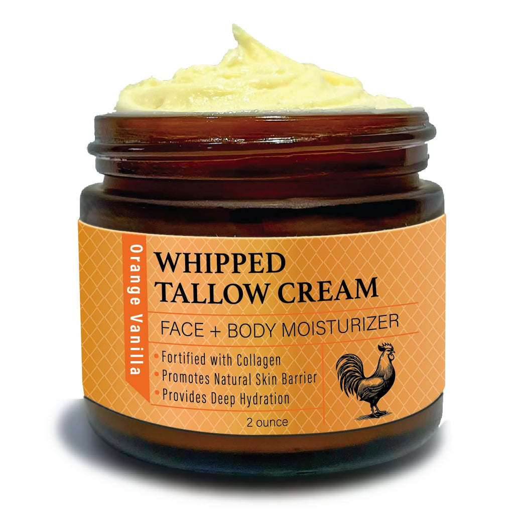 Pollo Gold Whipped Chicken Tallow Cream – Collagen-Rich Organic Face & Body Moisturizer with Olive & Essential Oils | Handmade in USA | For All Skin Types – 2 oz (Lavender Vanilla)