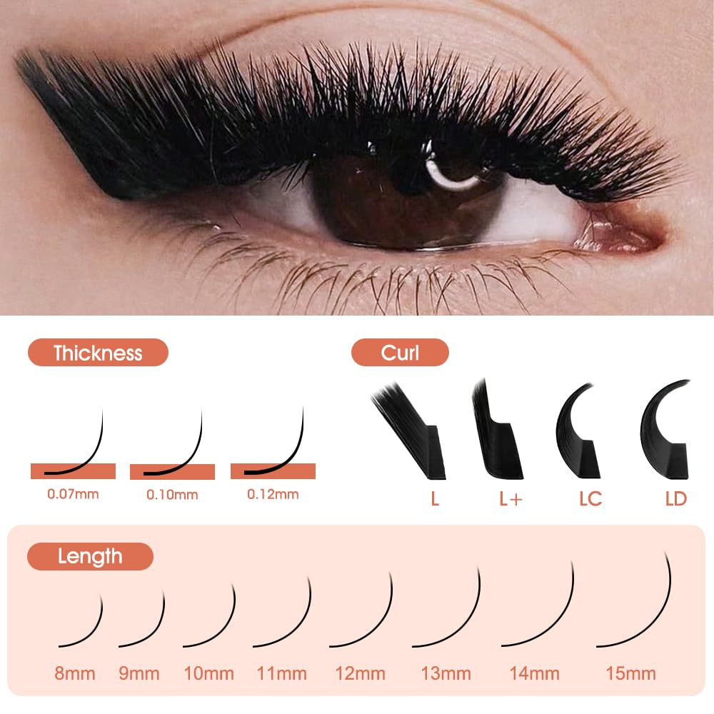 NATUHANA Classic Eyelash Extensions L Shaped Volume 0.10 L Curl Thickness 8-15mm,Matte Black Individual Eyelashes Tray Professional Supplies for Lash Techs(0.10-L,8-15 Mix)