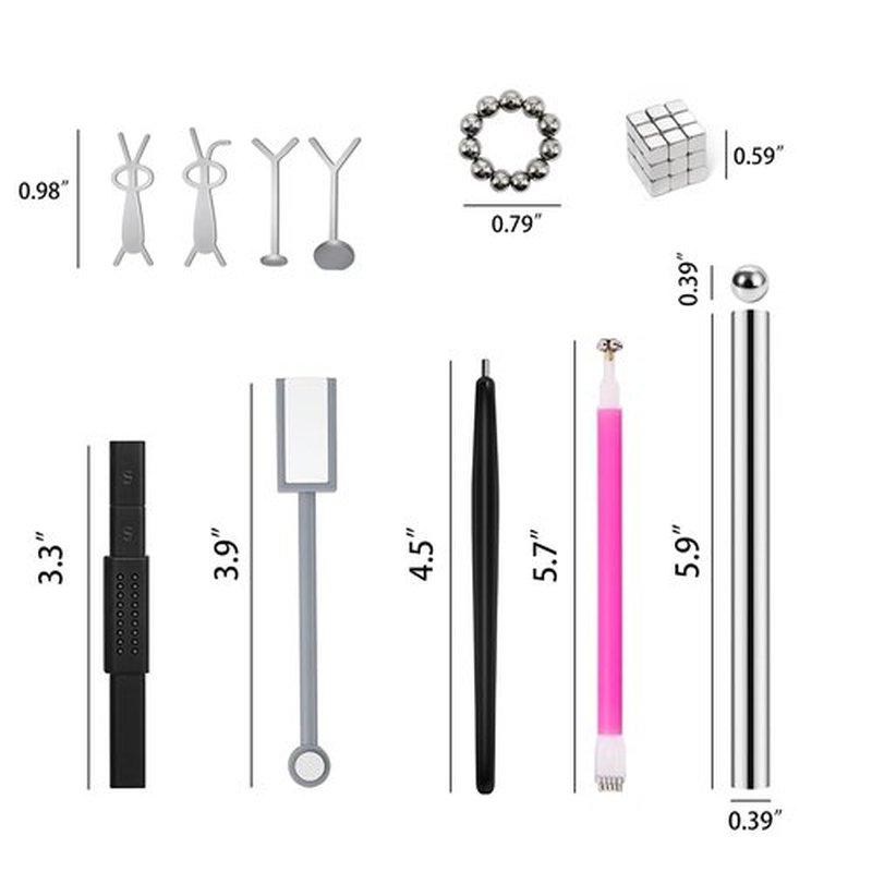 Cat Eye Magnet for Nails,11 PCS Cateye Magnets, Cat Eye Gel Nail Polish Magnet Tools, Strong Magnetic Square Round Double Ended Magnet Stick Diverse Glassy Cateye Effect