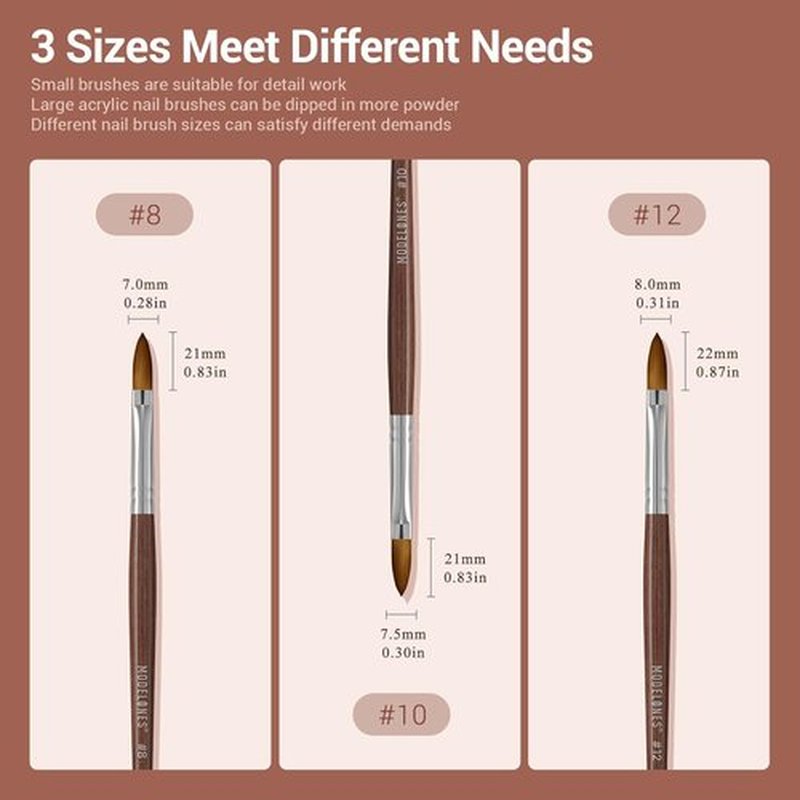 MODELONES Acrylic Nail Brush - 100% Pure Kolinsky Hair Bristles | Sturdy Wooden Handle, Size 8