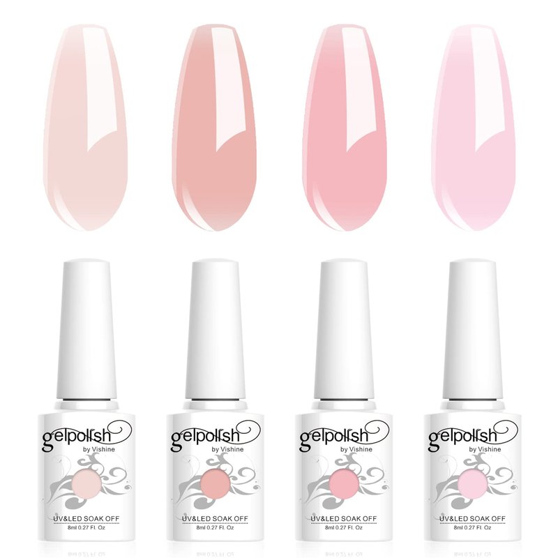 Vishine Jelly Gel Nail Polish Collection Sheer Nude Pink Gel Polish Crystal Transparent Gel Polish Kit Nail Art Varnish Manicure Set 8ML 4PCS