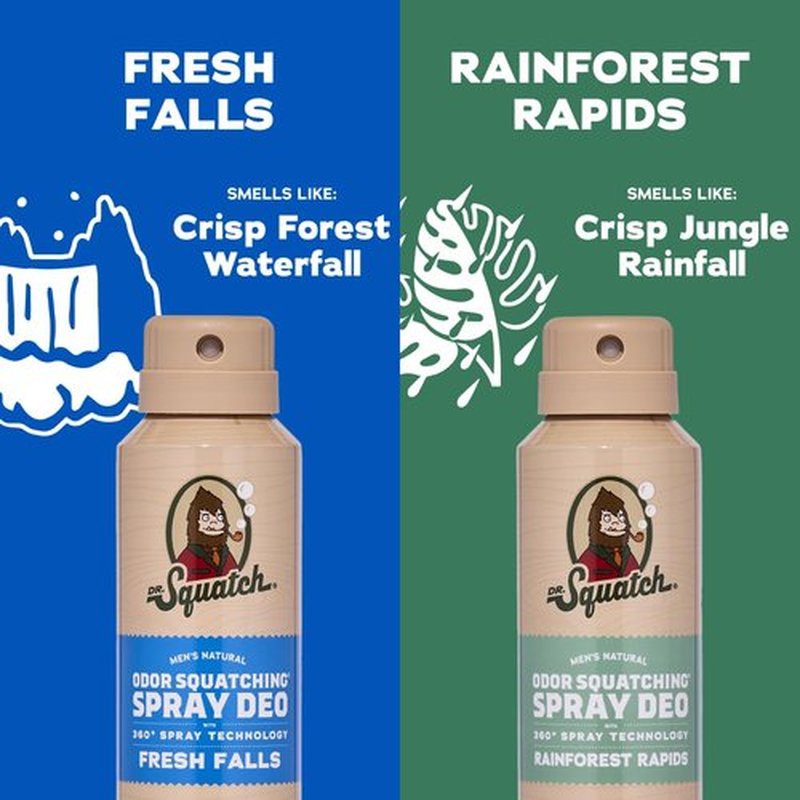 Dr. Squatch Natural Men's Deodorant - Quick-Dry, Aluminum-Free Formula | Fresh Falls & Rainforest Rapids, 4oz (2-Pack)