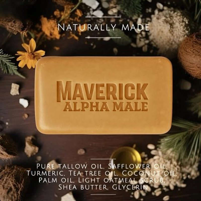 Maverick Beef Tallow Soap for Men – Natural Bar Soap with Tea Tree Oil, Oatmeal & Shea Butter – Moisturizing Mens Bar Soap – Large 8oz Long-Lasting Body Soap Bar