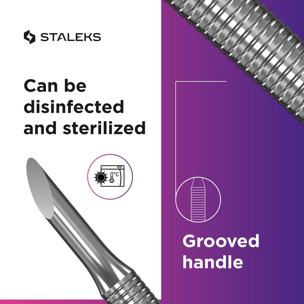 Staleks Pro Manicure Pusher Expert 90 Type 3 – Beveled & Cleaner Ends – Stainless Steel – Non-Slip Handle