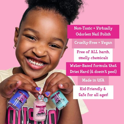 Piggy Paint | 100% Non-Toxic Girls Nail Polish | Safe, Cruelty-free, Vegan, & Low Odor for Kids | PURRfect Paws Pet (4 Polish + Nail Art Gift Set)