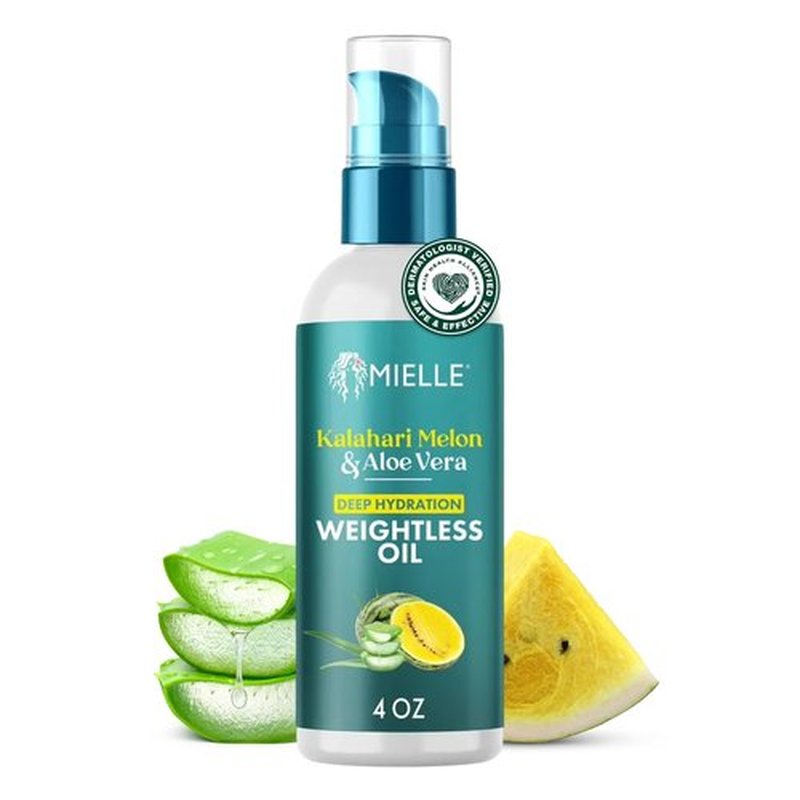 Mielle Organics Weightless Hair Oil - Kalahari Melon & Aloe Vera Deep Hydration Hair Treatment for Dry, Curly and Textured Hair - Lightweight, Non-Greasy Formula for Long-Lasting Hydration, 4 Ounce