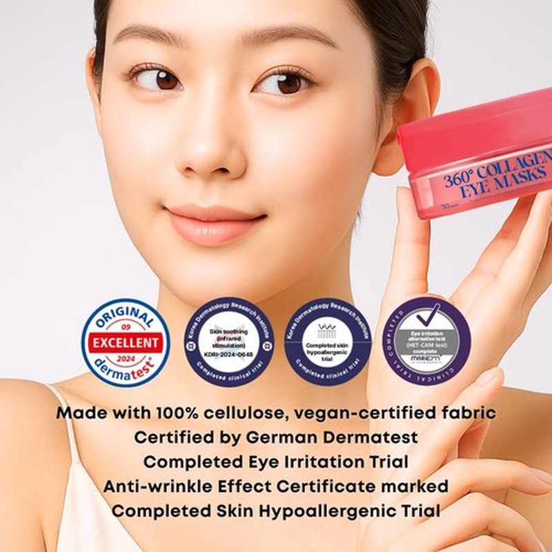 Skiennix 360° Collagen Eye Masks - Korean Under Eye Patches for Fine Lines & Dark Circles | 50 Masks