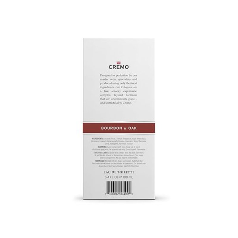 Cremo Cologne For Men - Bourbon & Oak Men's Fragrance Spray, Sophisticated Distiller’s Spice Blend, 3.4 Fl Oz