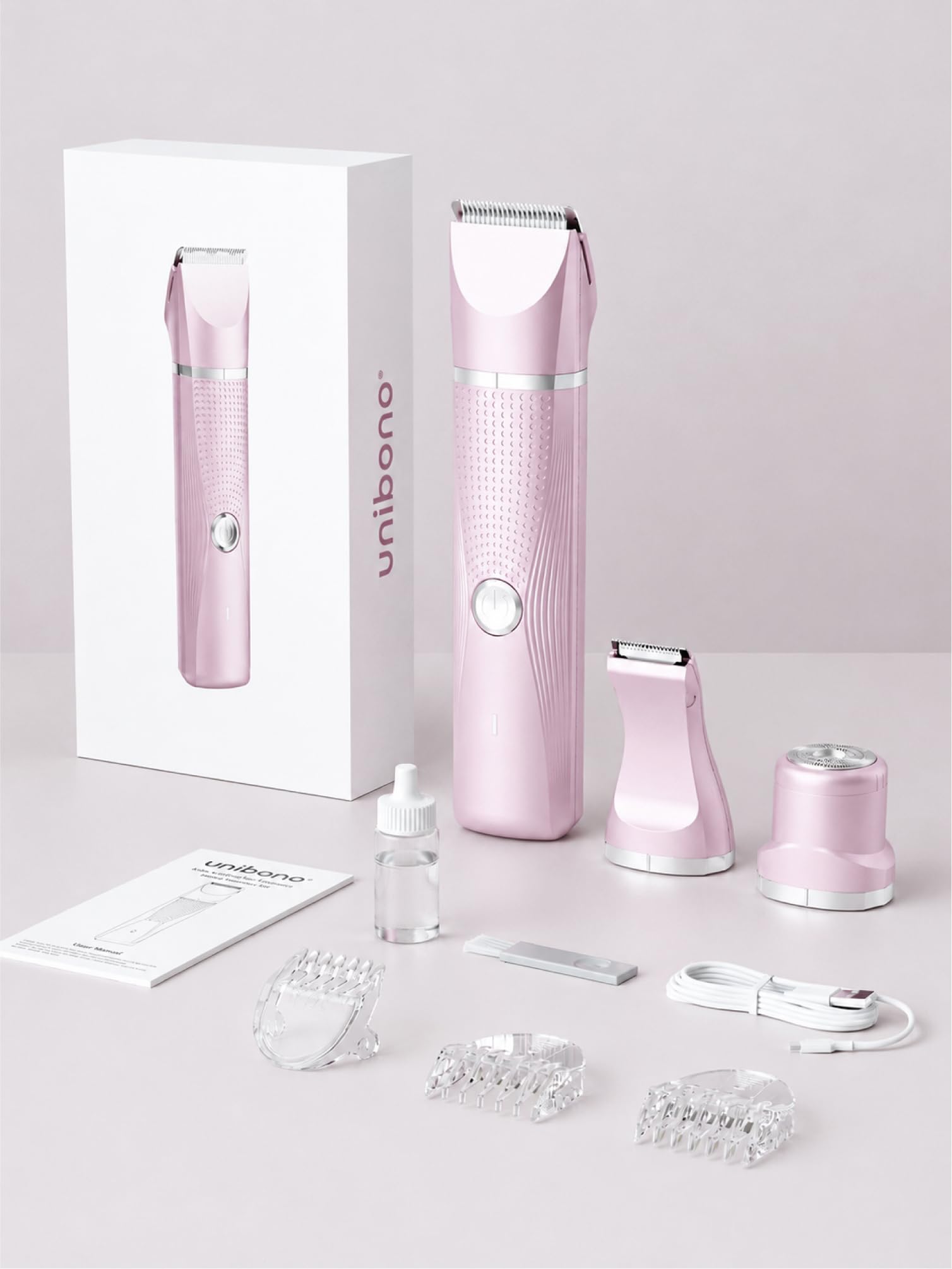 Unibono Pubic Hair Trimmer Women - Waterproof Bikini Trimmer, Rechargeable 3-in-1 Electric Razor, Personal Trimmer Groomer for Body Hair, Cordless Lady Shaver for Legs, Underarms, Face (Cold Pink)