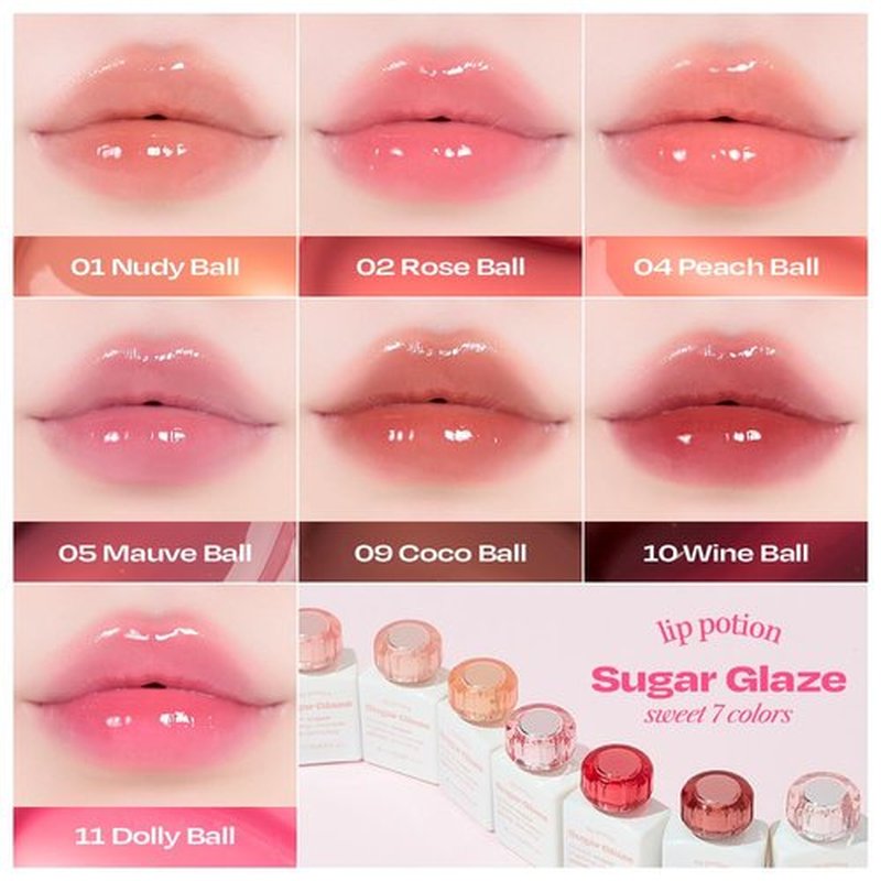 alternativestereo Lip Potion Sugar Glaze Tint | K-Beauty High-Shine & Long-Lasting Lip Tint | Hydrating, Non-Sticky Glossy Finish | 7 Shades | 0.3 Oz (No.2 Rose Ball)