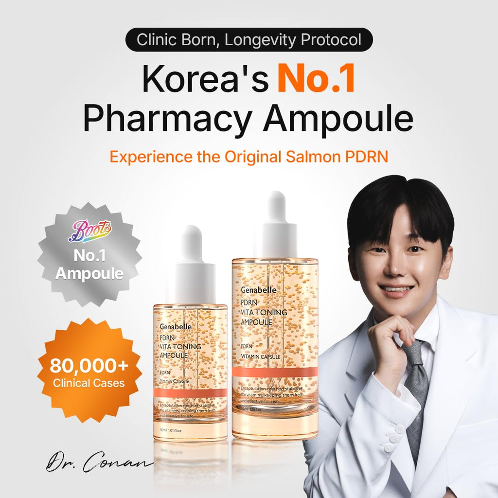 Genabelle PDRN Vitamin c Serum Toning Ampoule JUMBO SIZE - Lightweight Glass Skin,korean skin care with Vitamin B, C, E, PDRN, Serum for Blemishes, Fine Lines and Rough Skin Texture, 2.36 fl oz