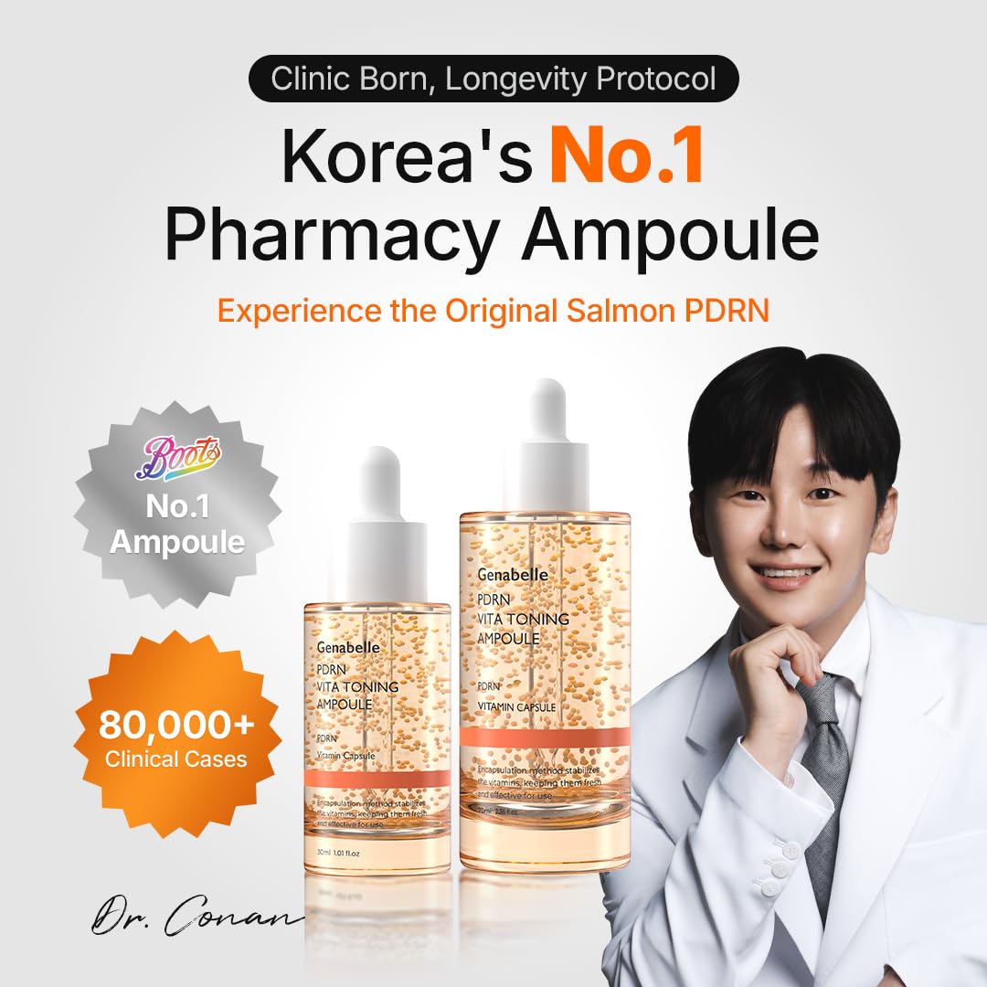 Genabelle PDRN Vitamin c Serum Toning Ampoule JUMBO SIZE - Lightweight Glass Skin,korean skin care with Vitamin B, C, E, PDRN, Serum for Blemishes, Fine Lines and Rough Skin Texture, 2.36 fl oz
