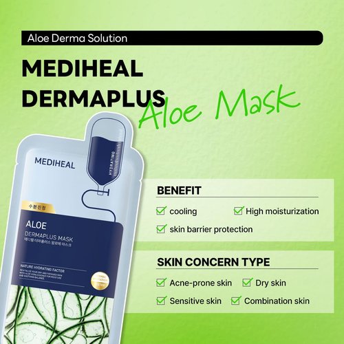 Mediheal Dermaplus Aloe Mask - Hydrating Vegan Sheet Mask with Panthenol & Hyaluron | 10 Counts