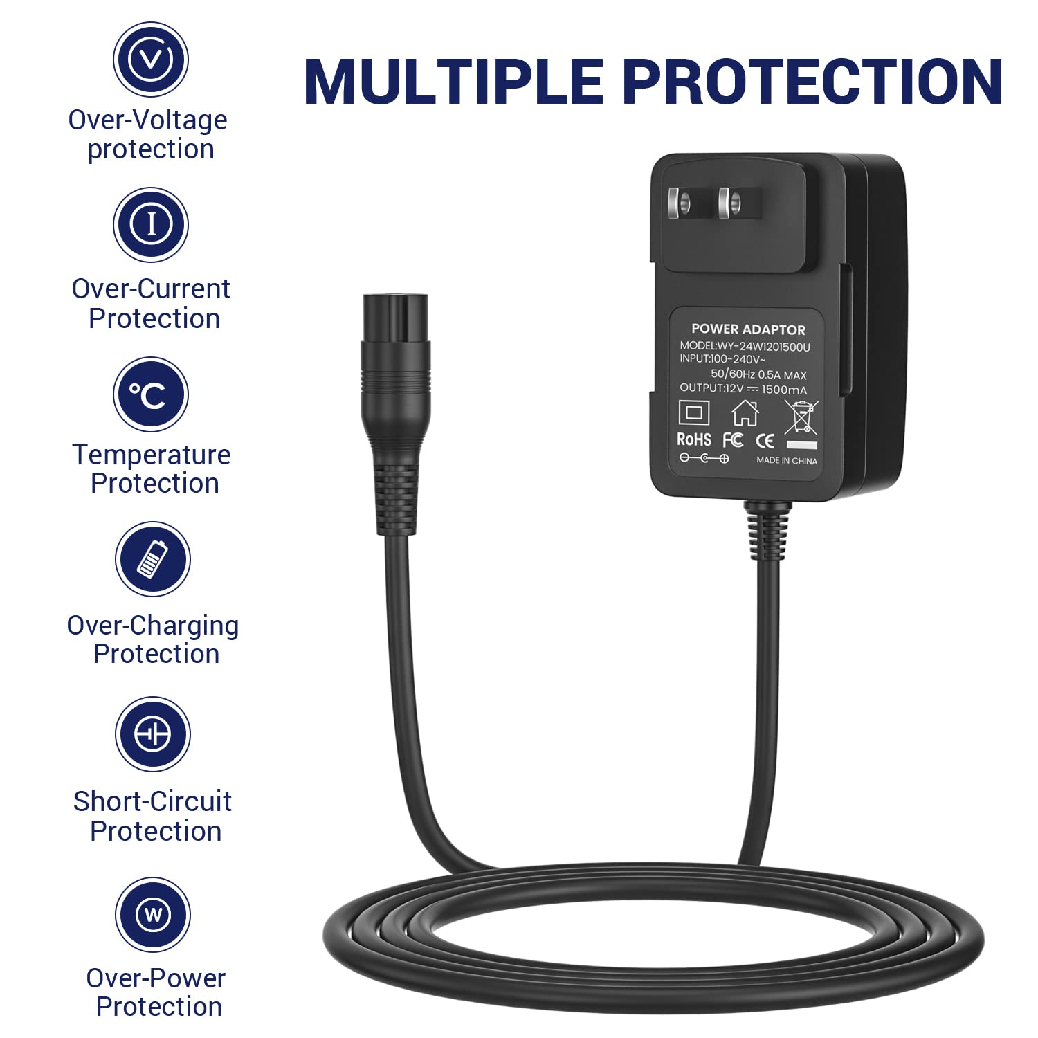 CGGXJP 24V 1500mA Electric Scooter Fast Battery Charger Replacement for Razor E100 E200 E300 MX350, 3-Prong Inline Female Power Cord for Dirt Quad, Pocket Mod, Sports Mod, Go Kart