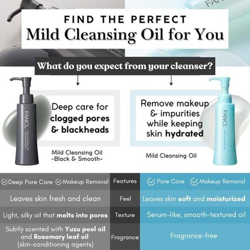 FANCL Mild Cleansing Oil Black & Smooth, Japanese Facial Cleansing Oil, Makeup Remover, Oil Cleanser, Charcoal Formula, 100% Preservative Free, Clean Skincare for Oily Skin