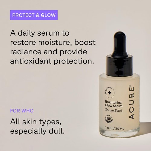 Acure Brightening Glow Serum - Anti-Aging Facial Serum with Argan & Cranberry Seed Oil | 1 fl oz, Vegan & Cruelty-Free